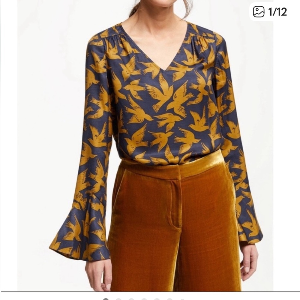Boden silk blend bird pattern Shirt Sz 6